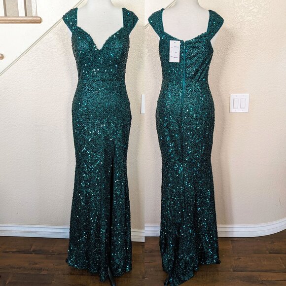 Teal Green Sequin Sweetheart Neck Formal Prom Evening Dress 6 - Picture 1 of 4